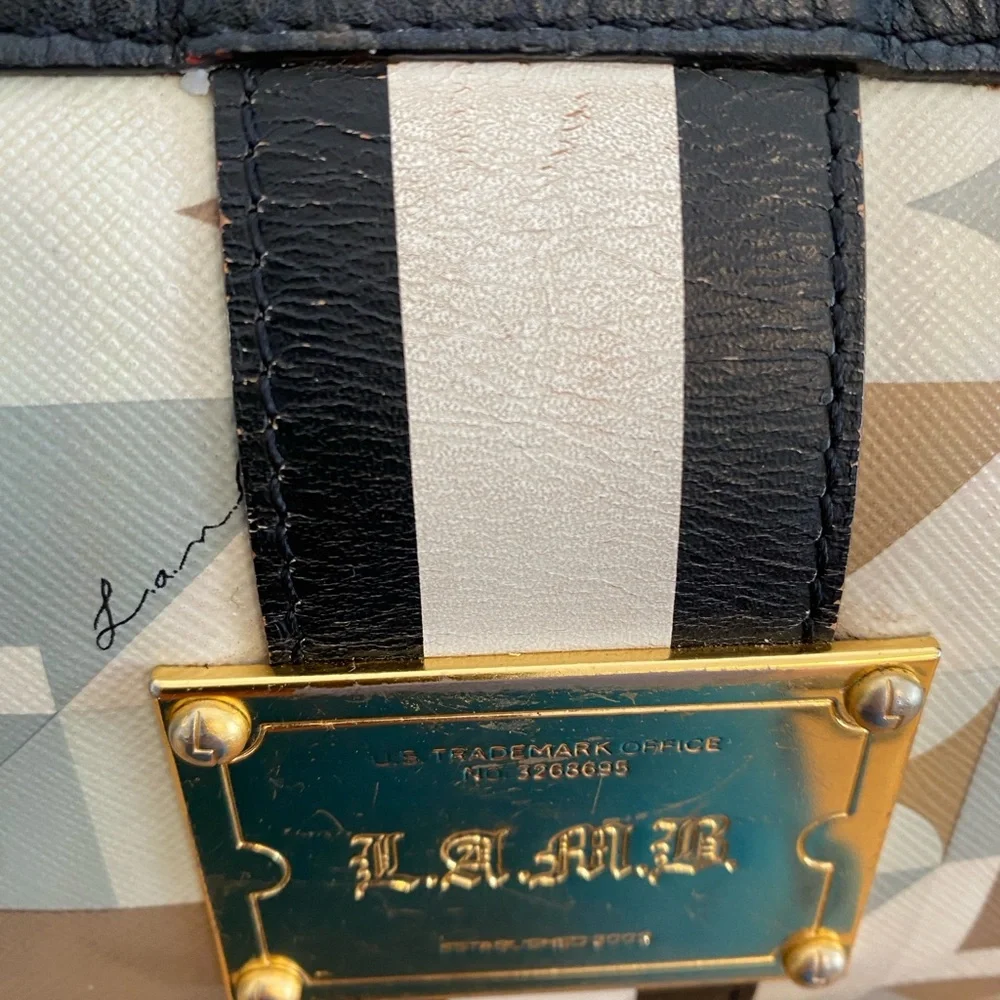 L.A.M.B Gwen Stefani Satchel Small Bag Leather,PVC,Geometric, Gold Hardware - Picture 16 of 16